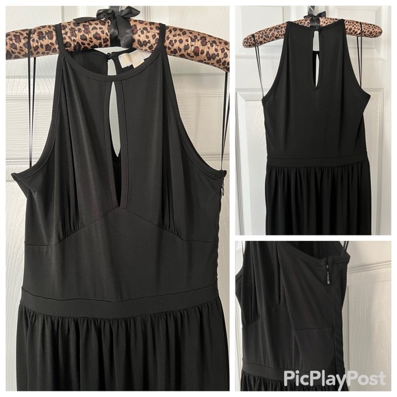 Michael Kors Black Keyhole Maxi STRETCH Dress XS HIGH SLIT WORN ONCE LIKE NEW - Picture 5 of 10